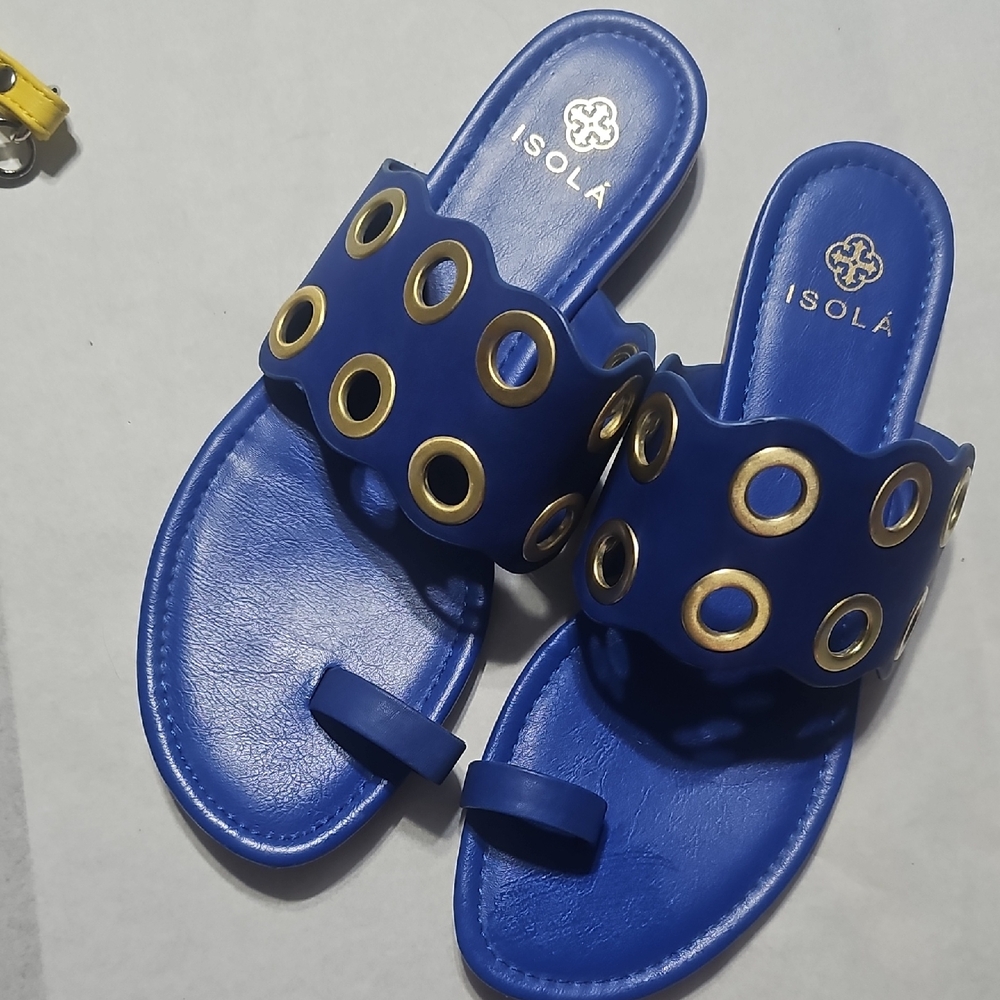 Isola Blue Sandals with Gold Accents